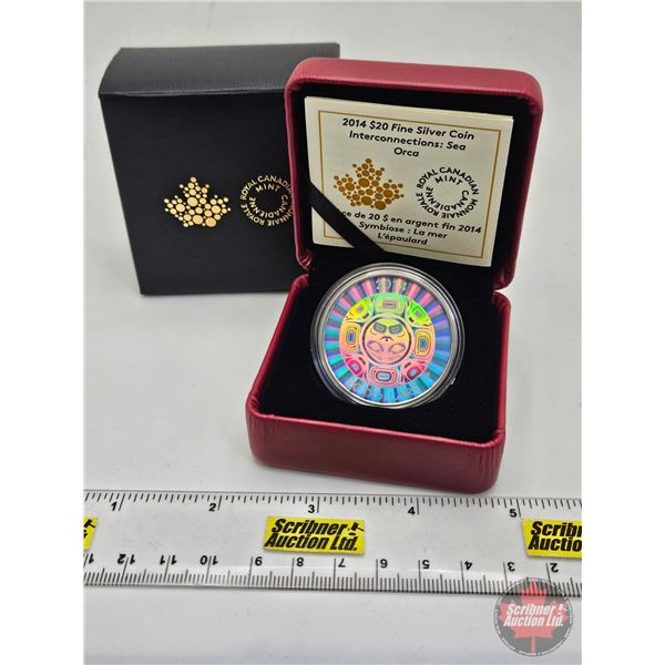 RCM Canada 2014 : $20 Fine Silver Coin : Interconnections : Sea - Orca (COA #4519) (99.99%) (SEE PIC