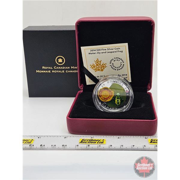 RCM Canada 2014 : $20 Fine Silver Coin : Water-Lily and Leopard Frog (COA #10086) (99.99%) (SEE PICT