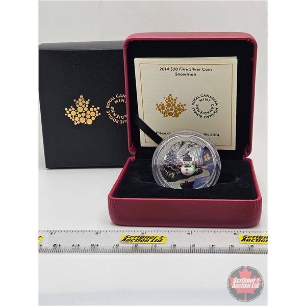 RCM Canada 2014 : $20 Fine Silver Coin : Snowman (COA #09885) (99.99%) (SEE PICTURES!) (GST Exempt) 