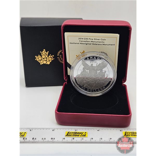 RCM Canada 2014 : $30 Fine Silver Coin : Canadian Monuments : National Aboriginal Veterans Monument 