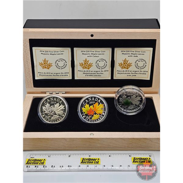 RCM Canada 2014 : $20 Fine Silver 3-Coin Set : Majestic Maple Leaves : Subscription Box  - Majestic 
