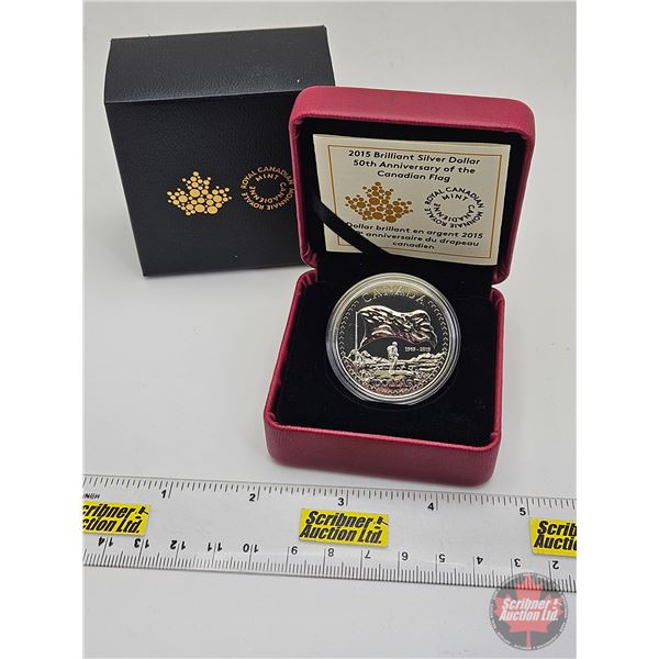 RCM Canada 2015 Brilliant Silver Dollar : 50th Anniversary of the Canadian Flag (COA #04913) (99.99%