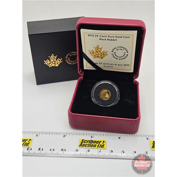 RCM Canada 2015 : 25-Cent Pure Gold Coin : Rock Rabbit (COA #06263) (0.5 grams) (99.99%) (SEE PICTUR