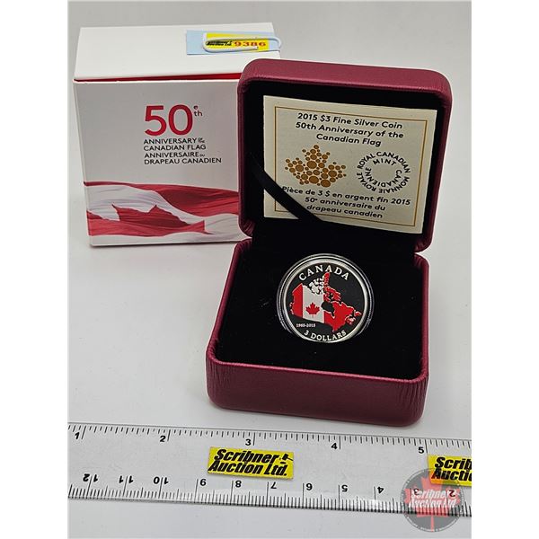 RCM Canada 2015 : $3 Fine Silver Coin : 50th Anniversary of the Canadian Flag (COA #10740) (99.99%) 