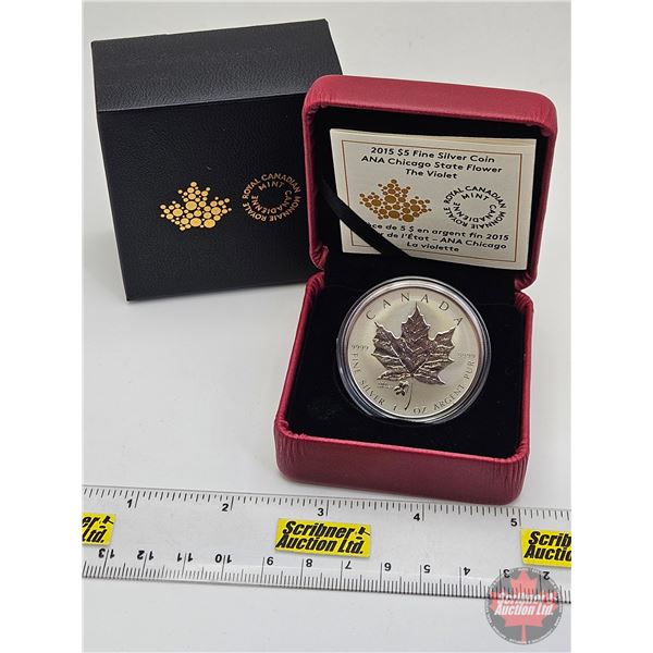 RCM Canada 2015 : $5 Fine Silver Coin : ANA Chicago State Flower : The Violet (COA #2370) (99.99%) (