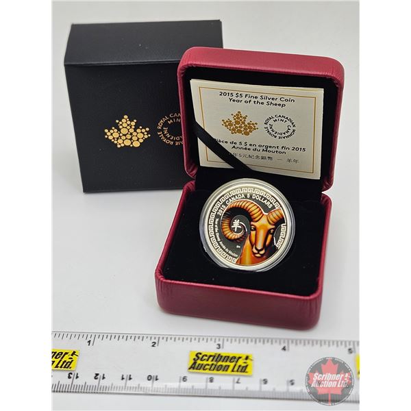 RCM Canada 2015 : $5 Fine Silver Coin : Year of the Sheep (COA #1585) (99.99%) (SEE PICTURES!) (GST 