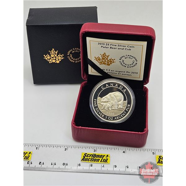 RCM Canada 2015 : $5 Fine Silver Coin : Polar Bear and Cub (COA #2919) (99.99%) (SEE PICTURES!) (GST