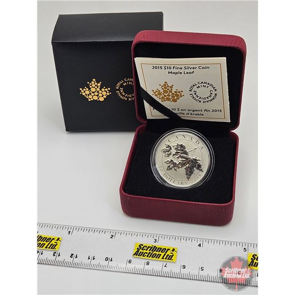RCM Canada 2015 : $10 Fine Silver Coin : Maple Leaf (COA #01898) (99.99%) (SEE PICTURES!) (GST Exemp