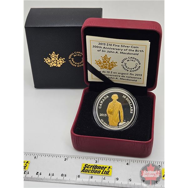 RCM Canada 2015 : $10 Fine Silver Coin : 200th Anniversary of the Birth of Sir John A. Macdonald (CO