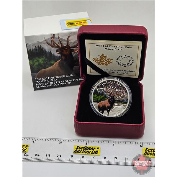 RCM Canada 2015 : $20 Fine Silver Coin : Majestic Elk (COA #2706) (99.99%) (SEE PICTURES!) (GST Exem