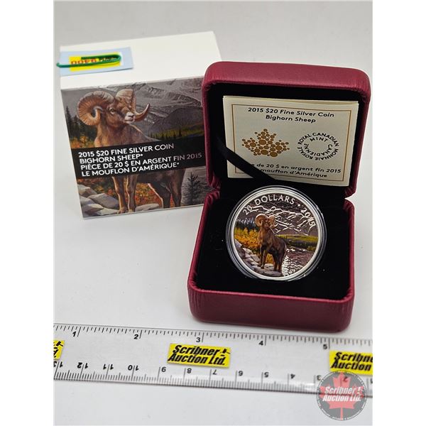 RCM Canada 2015 : $20 Fine Silver Coin : Bighorn Sheep (COA #4648) (99.99%) (SEE PICTURES!) (GST Exe