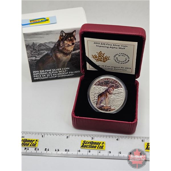 RCM Canada 2015 : $20 Fine Silver Coin : Imposing Alpha Wolf (COA #5004) (99.99%) (SEE PICTURES!) (G