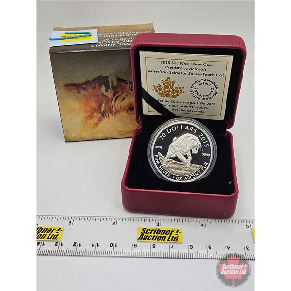 RCM Canada 2015 : $20 Fine Silver Coin : Prehistoric Animals : American Scimitar Sabre-Tooth Cat (CO