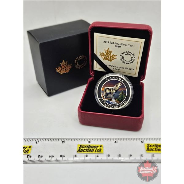 RCM Canada 2015 : $20 Fine Silver Coin : Wolf (COA #6157) (99.99%) (SEE PICTURES!) (GST Exempt)  (Li