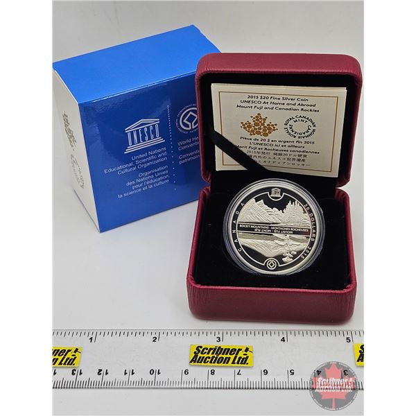 RCM Canada 2015 : $20 Fine Silver Coin : UNESCO At Home and Abroad : Mount Fuji and Canadian Rockies