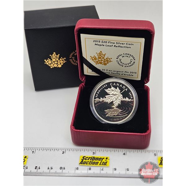 RCM Canada 2015 : $20 Fine Silver Coin : Maple Leaf Reflection (COA #3251) (99.99%) (SEE PICTURES!) 