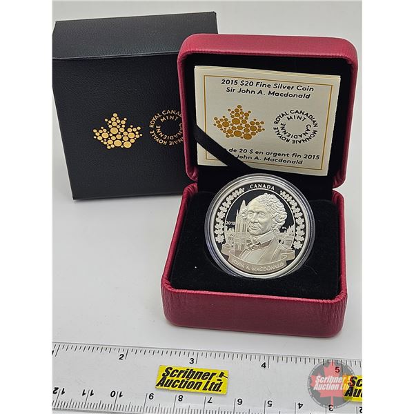 RCM Canada 2015 : $20 Fine Silver Coin : Sir John A. Macdonald (COA #3323) (99.99%) (SEE PICTURES!) 