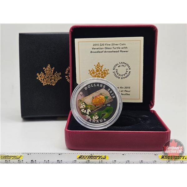 RCM Canada 2015 : $20 Fine Silver Coin : Venetian Glass Turtle with Broadleaf Arrowhead Flower (COA 