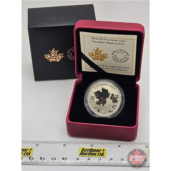 RCM Canada 2016 : $10 Fine Silver Coin : Canadian Maple Leaves (COA #29495) (99.99%) (SEE PICTURES!)