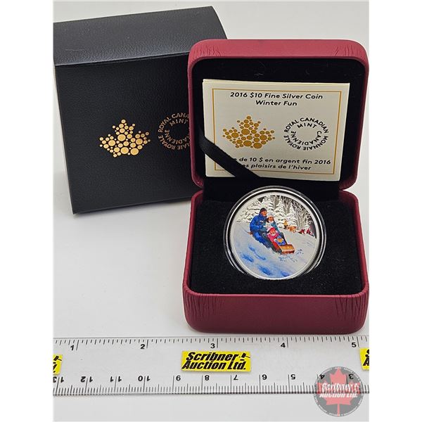 RCM Canada 2016 : $10 Fine Silver Coin : Winter Fun (COA #5723) (99.99%) (SEE PICTURES!) (GST Exempt