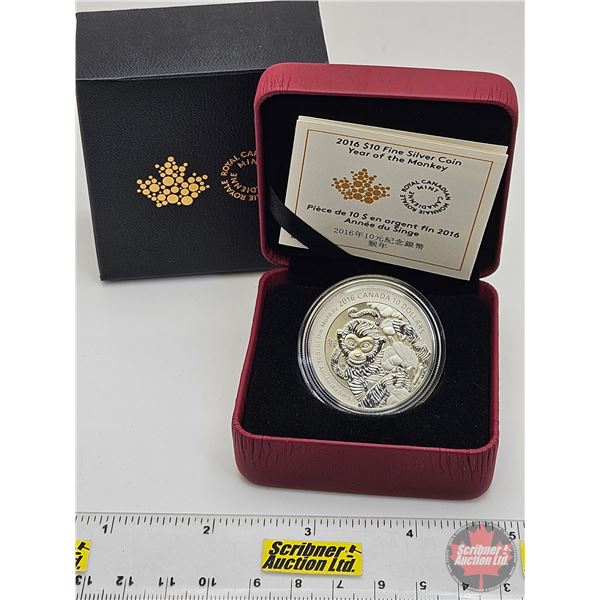 RCM Canada 2016 : $10 Fine Silver Coin : Year of the Monkey (COA #07018) (99.99%) (SEE PICTURES!) (G