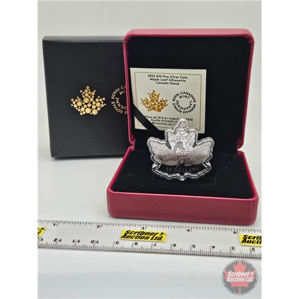 RCM Canada 2016 : $10 Fine Silver Coin : Maple Leaf Silhouette : Canada Geese (COA #04335) (99.99%) 