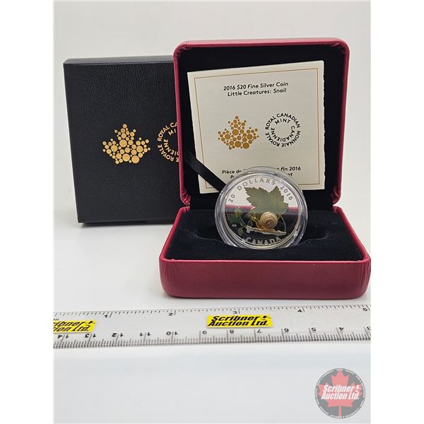 RCM Canada 2016 : $20 Fine Silver Coin : Little Creatures : Snail (COA #05486) (99.99%) (SEE PICTURE