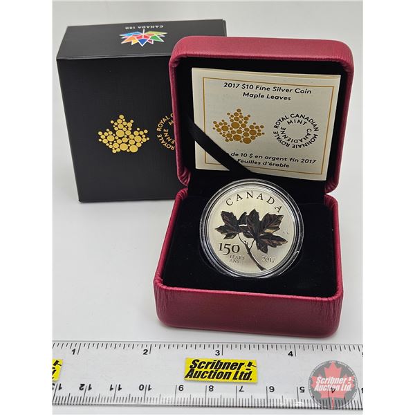 RCM Canada 2017 : $10 Fine Silver Coin : Maple Leaves (COA #06500) (99.99%) (SEE PICTURES!) (GST Exe
