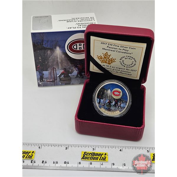 RCM Canada 2017 : $10 Fine Silver Coin : Passion to Play : Montreal Canadiens (COA #05296) (99.99%) 