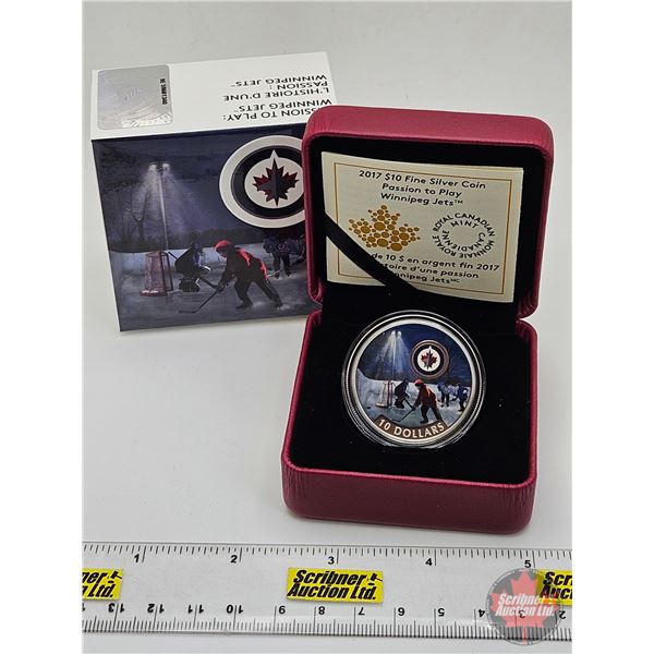 RCM Canada 2017 : $10 Fine Silver Coin : Passion to Play : Winnipeg Jets (COA #05147) (99.99%) (SEE 