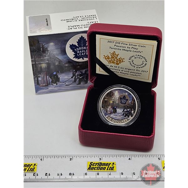 RCM Canada 2017 : $10 Fine Silver Coin : Passion to Play : Toronto Maple Leafs (COA #07207) (99.99%)