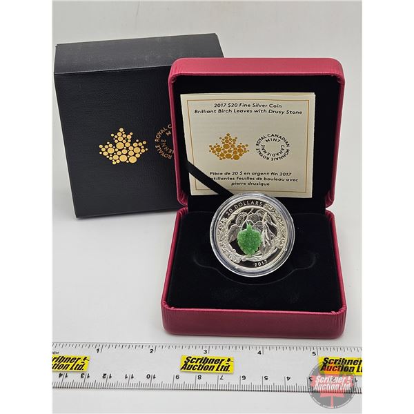 RCM Canada 2017 : $20 Fine Silver Coin : Brilliant Birch Leaves with Drusy Stone (COA #2238) (99.99%