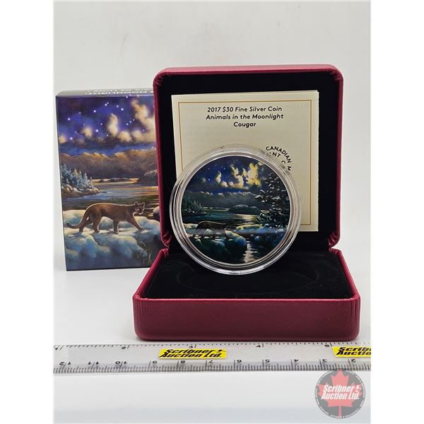 RCM Canada 2017 : $30 Fine Silver Coin : Animals in the Moonlight : Cougar (COA #2054) (99.99%) (SEE