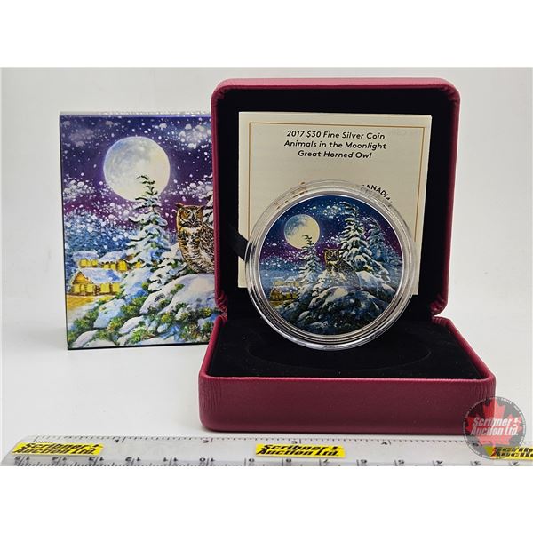 RCM Canada 2017 : $30 Fine Silver Coin : Animals in the Moonlight : Great Horned Owl (COA #1981) (99