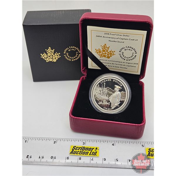RCM Canada 2018 : Proof Silver Dollar : 240th Anniversary of Captain Cook at Nootka Sound (COA #0886