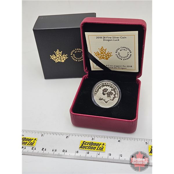 RCM Canada 2018 : $8 Fine Silver Coin : Dragon Luck (COA #08899) (99.99%) (SEE PICTURES!) (GST Exemp