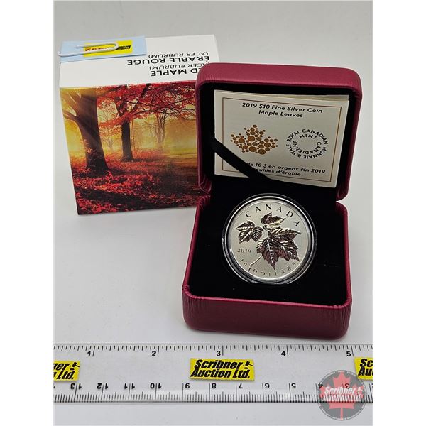 RCM Canada 2019 : $10 Fine Silver Coin : Maple Leaves (COA #08218) (99.99%) (SEE PICTURES!) (GST Exe