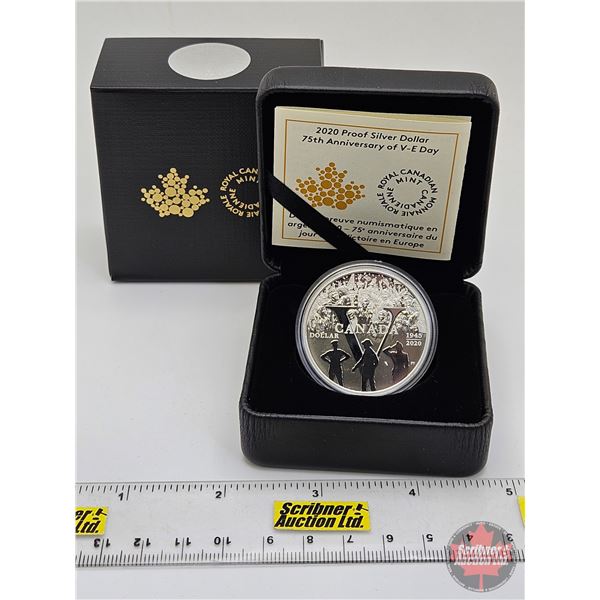 RCM Canada 2020 : Fine Silver Proof Dollar : 75th Anniversary of V-E Day (COA #09698) (99.99%) (SEE 