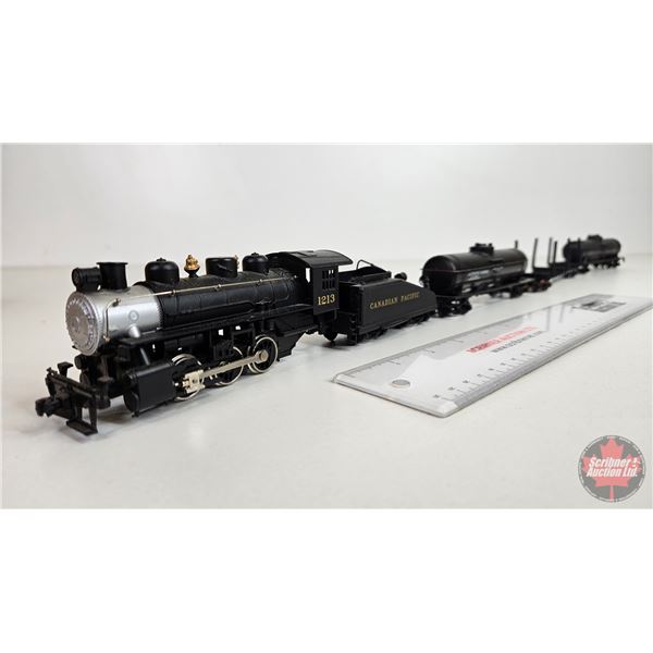 "HO" Train : - Bachmann Locomotive & Tender - CN Log Car - B/A Tank Car - AT & SF Tank Car