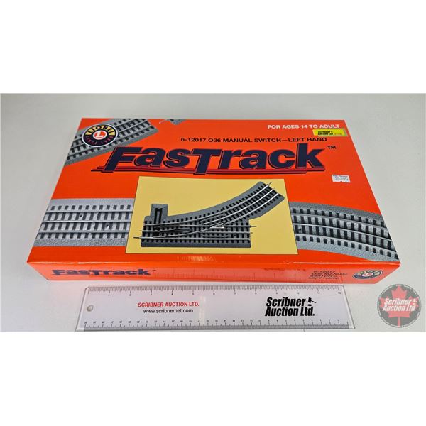 LIONEL FastTrack : Manual Switch - Left Hand : 036 : 6-12017 (Box Measures : 2-1/4"H x 16"W x 9-1/2"