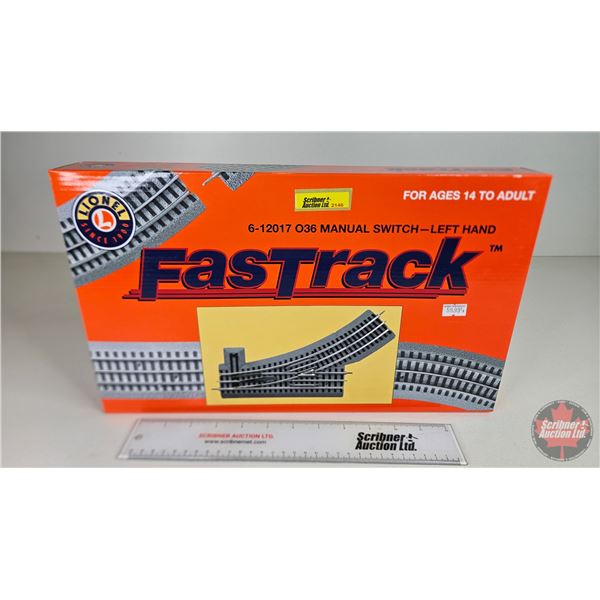 LIONEL FastTrack : Manual Switch - Left Hand : 036 : 6-12017 (Box Measures : 2-1/4"H x 16"W x 9-1/2"