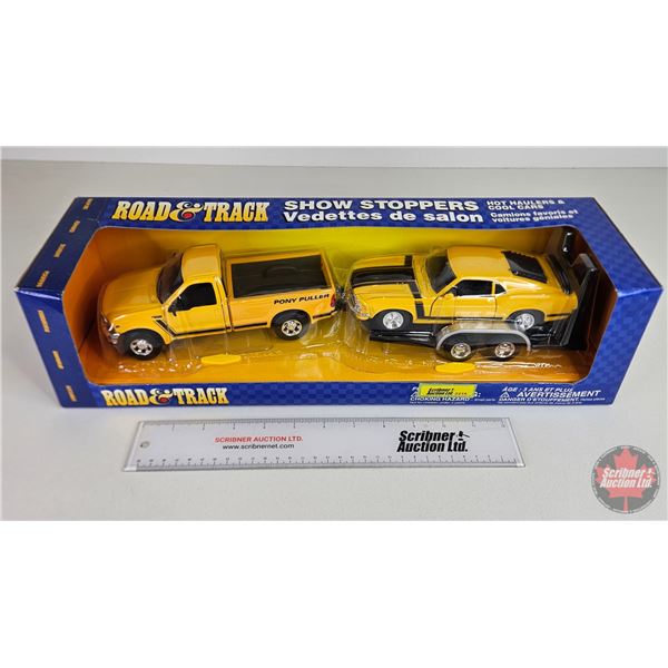 Road & Track Show Stoppers : 70 Boss Mustang w/ F350 Pickup & Trailer (Car Scale 1:24) (Truck Scale 