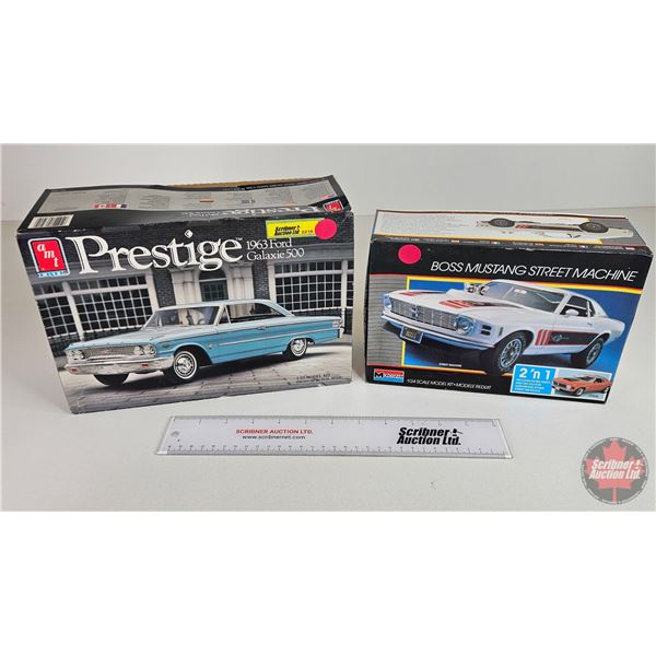 Car Models (2) : - Boss Mustang Street Machine (Scale 1:24) (Note: Not Assembled) - 1963 Ford Galaxi
