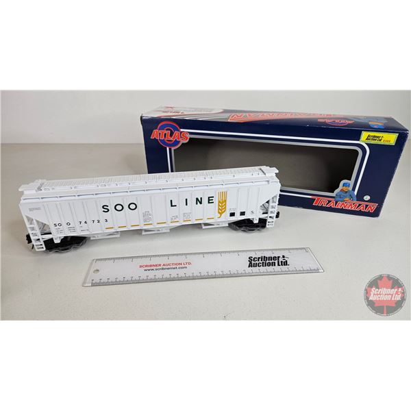ATLAS Trainman : PS-4750 Covered Hopper (Item #2001606-1 Soo Line #74723 3 Rail) ("O" Scale ) (Box M