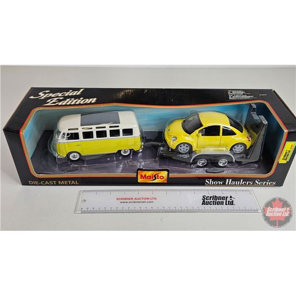 Show Haulers Series : Volkswagen Van Samba w/ Volkswagen New Beetle ~ Special Edition (Maisto) (Scal