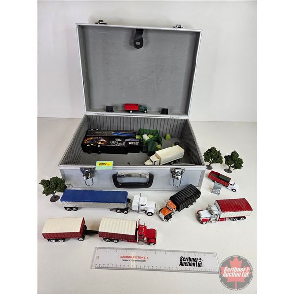 Trucks & Trailers (9) w/ Metal Case and Accessories (Scale 1:64) (Case Measures : 13-1/2"H x 18"W x 