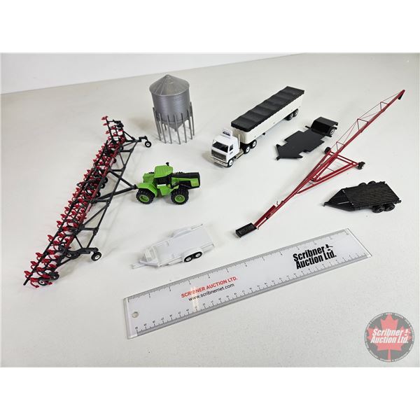 Farm Equipment : Incl.  - Auger - Tractor - Cultivator - Truck Trailer c/w Extra pieces (Scale 1:64)