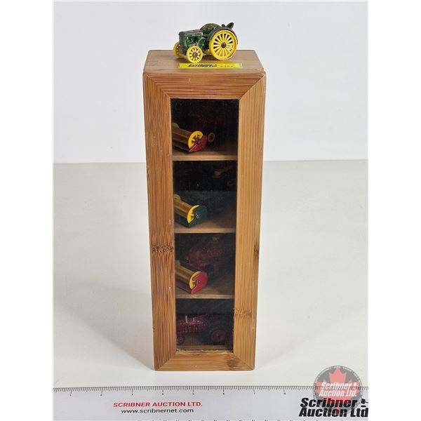 Vintage Tractor & Combines in Display Case (Scale 1:64) (Case Measures : 10-1/2"H x 3-1/2"W x 3-3/4"