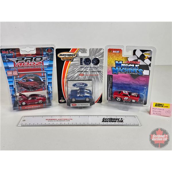 Variety Toy Cars (3) : - Matchbox 1965 Ford Mustang GT - Muscle Machines Earnhardt Jr. Camero - Pro 