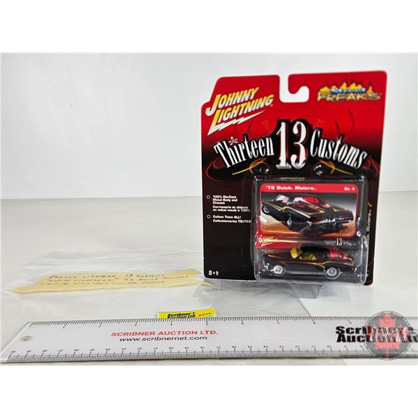 Johnny Lightning Thirteen Customs : '72 Buick Riviera (White Rims & Chassis) (Scale 1:64)